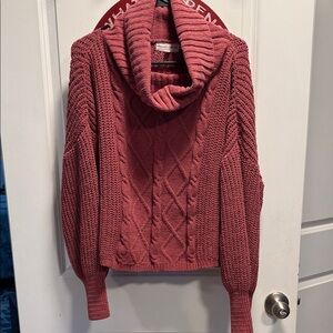 Elegant Cable Knit Cowl Neck Sweater in Dusty Rose